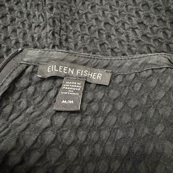 Eileen Fisher Organic Cotton Honeycomb Dress Knee Length Black Size Medium - Picture 5 of 7
